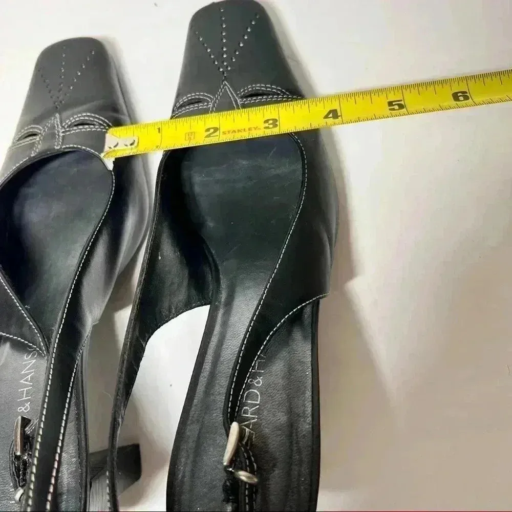 HILLARD HANSON Women Slingback Slim Heel Shoes Black Leather Cut Out Sz 6M - Image 8