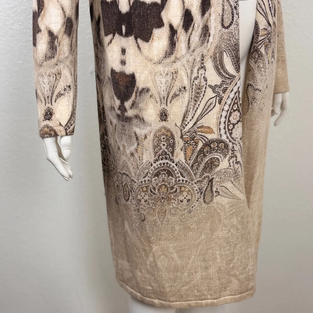 CHICO'S Long Cover Up Duster Cotton Shades of Brown Size 1 Large - Image 7