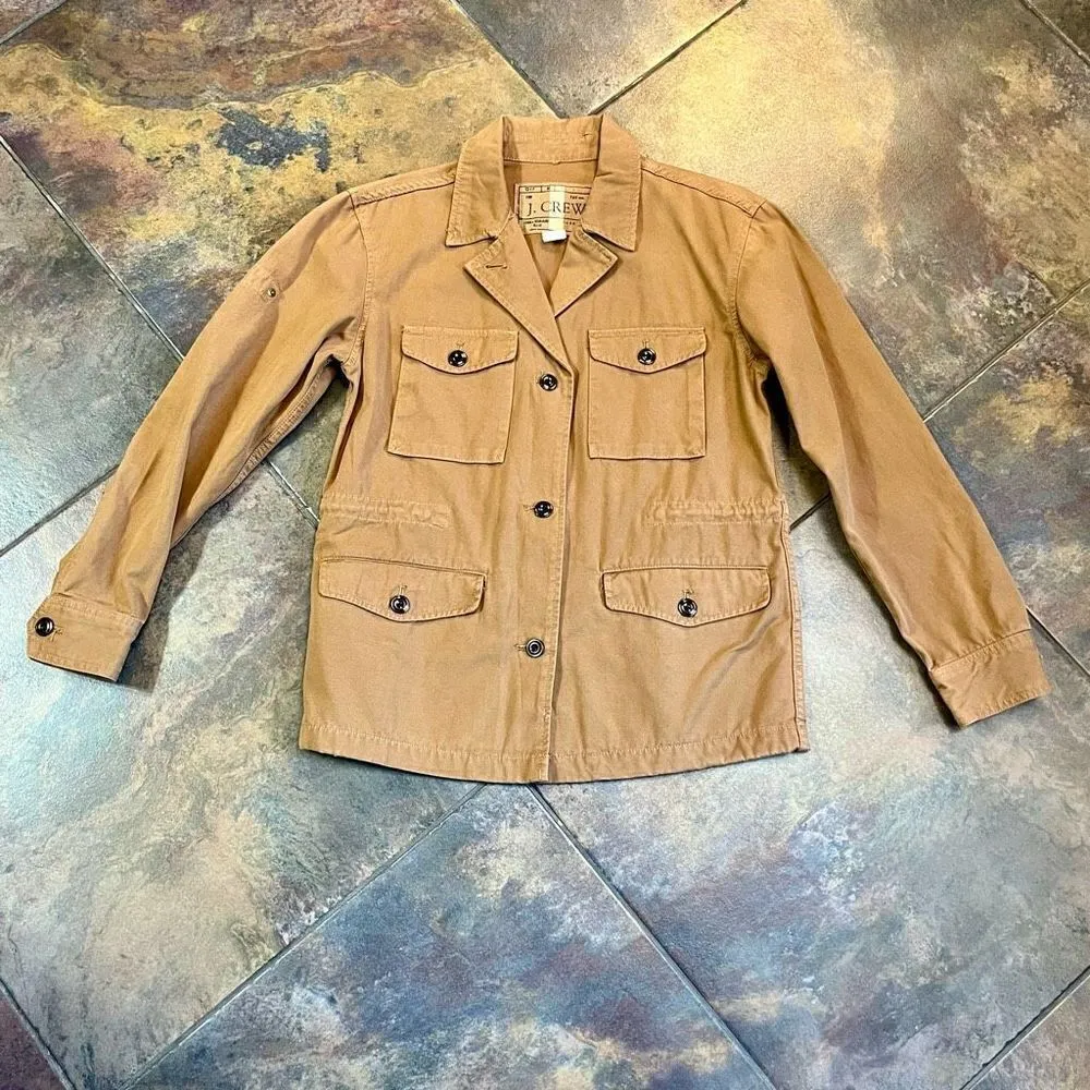 J. Crew Brigadier Utility Jacket Coat Khaki Military Cinch Waist Size Small Tan - Image 3