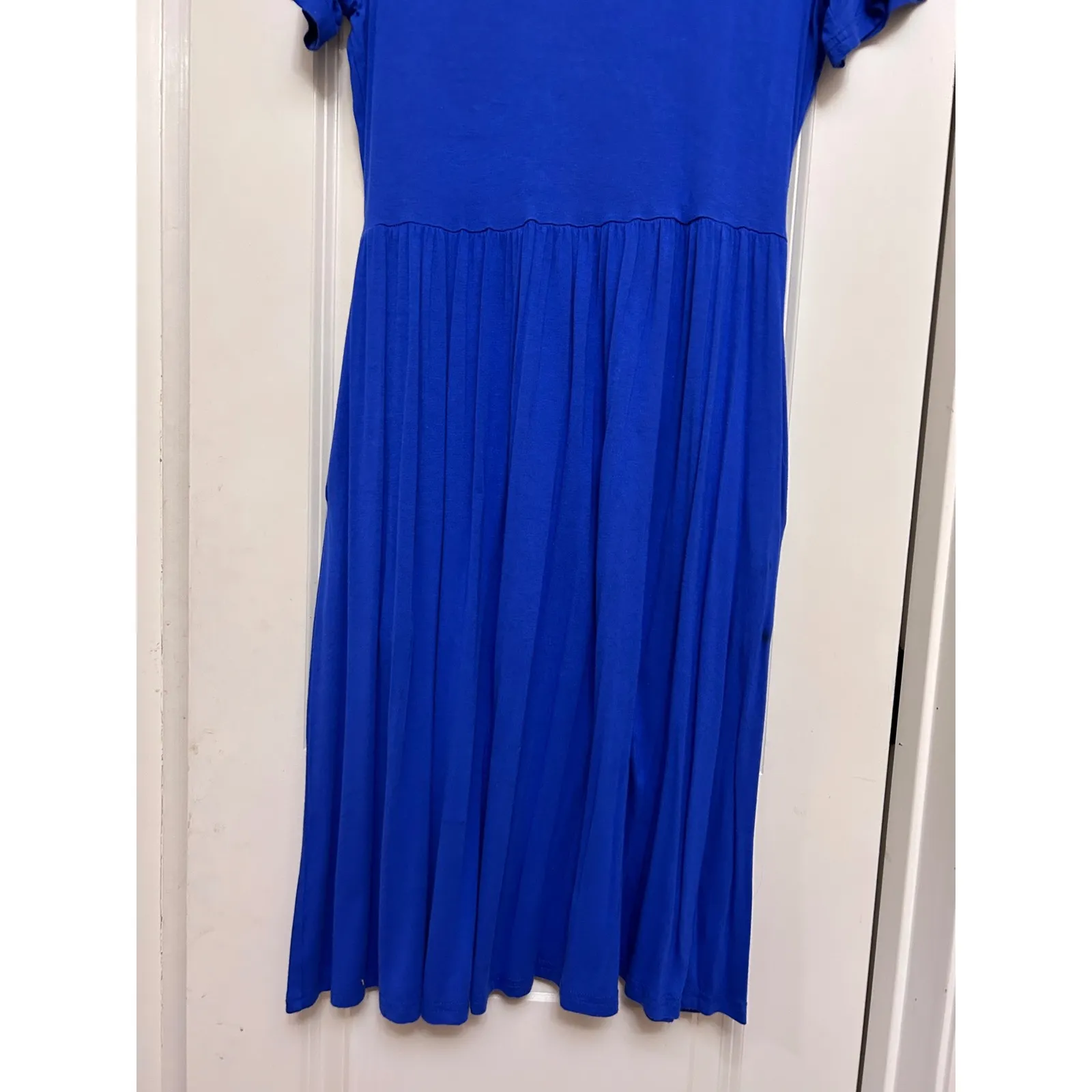 Royal Blue Jersey Knit Midi Dress with Pockets Size Large Casual - Image 3