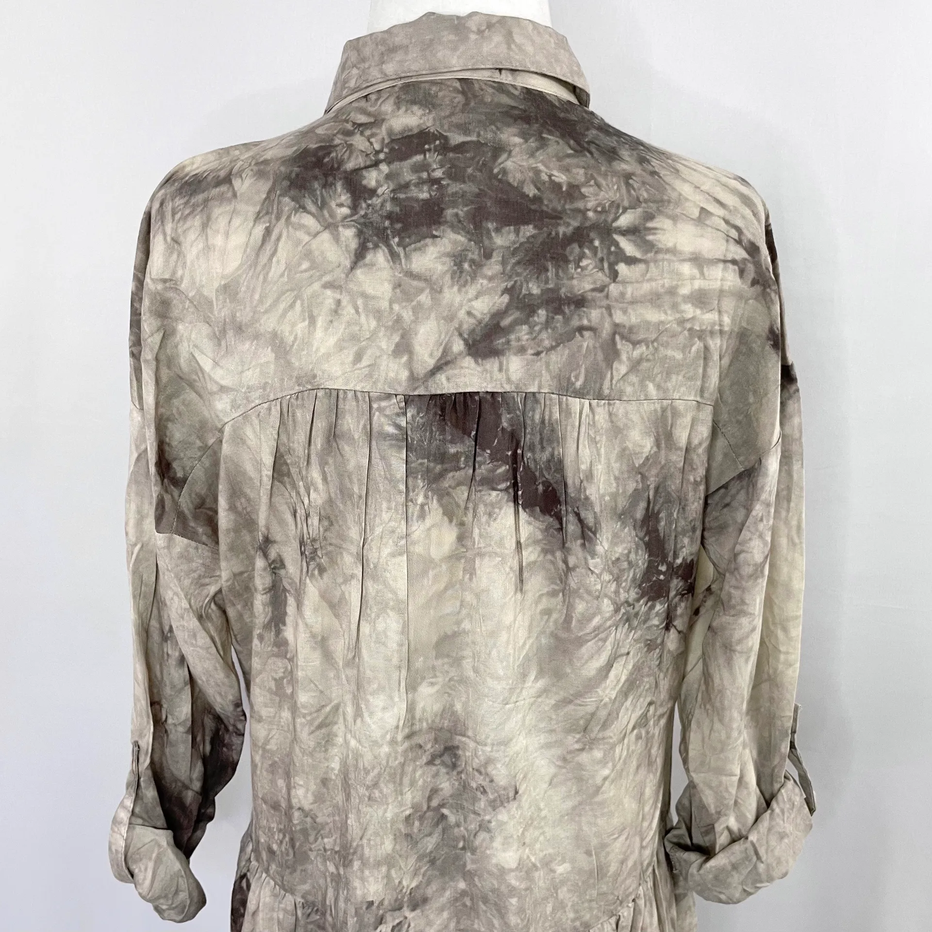 New  Tie Dye Drop Waist Mini Dress Button Down Tunic Top Cement - Image 12