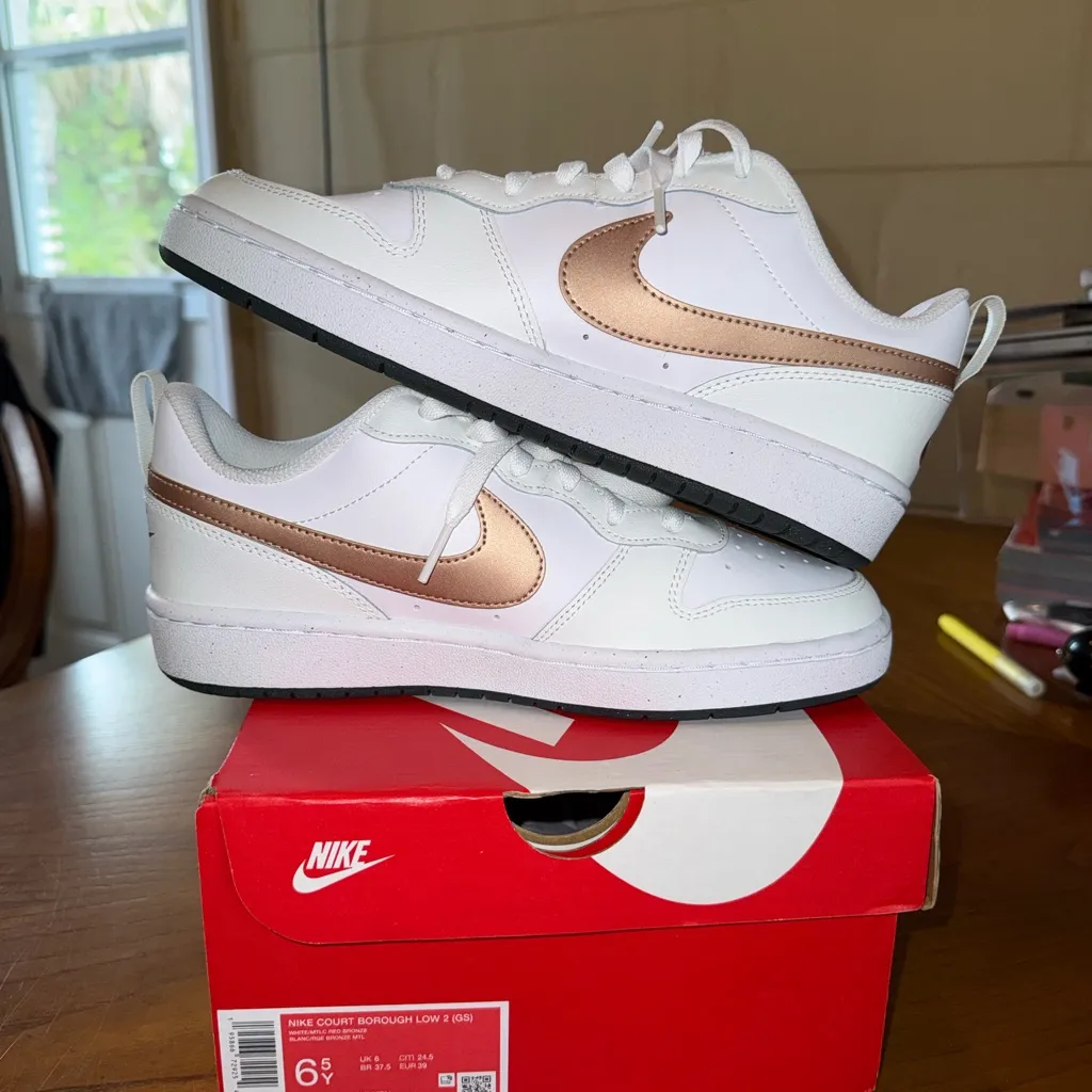 Nike Court Borough Low 2 GS White Red Bronze Sneakers – 6.5Y / W8 (NIB) - Image 6