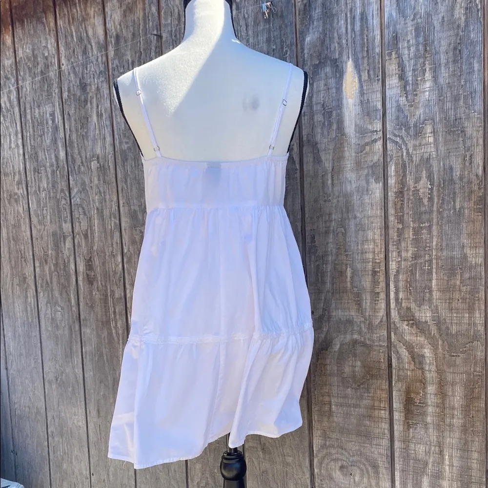 White Lined Tiered Sundress Sleeveless Mini Size S Summer Vacation - Image 3
