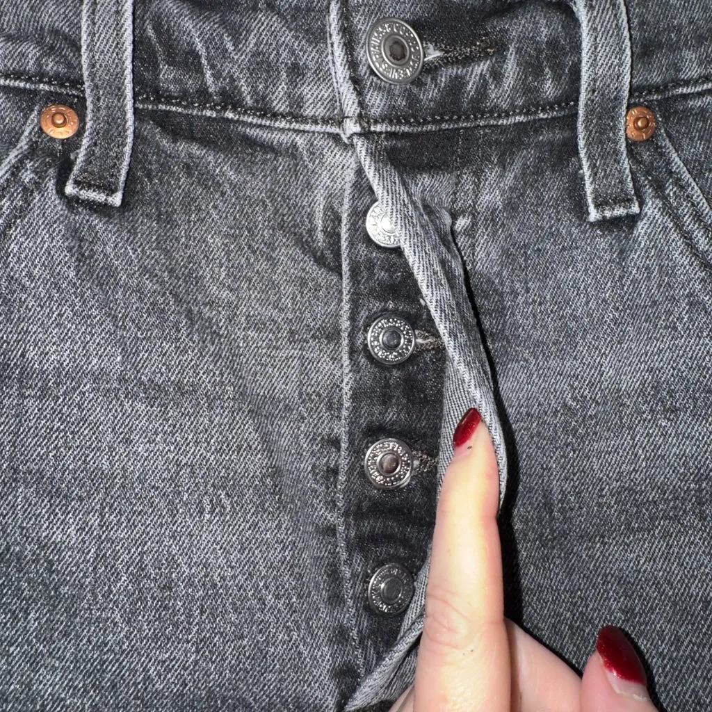 Levi’s 501 High Rise Distressed Denim Cutoff Shorts Black Gray Frayed Hem - Image 4