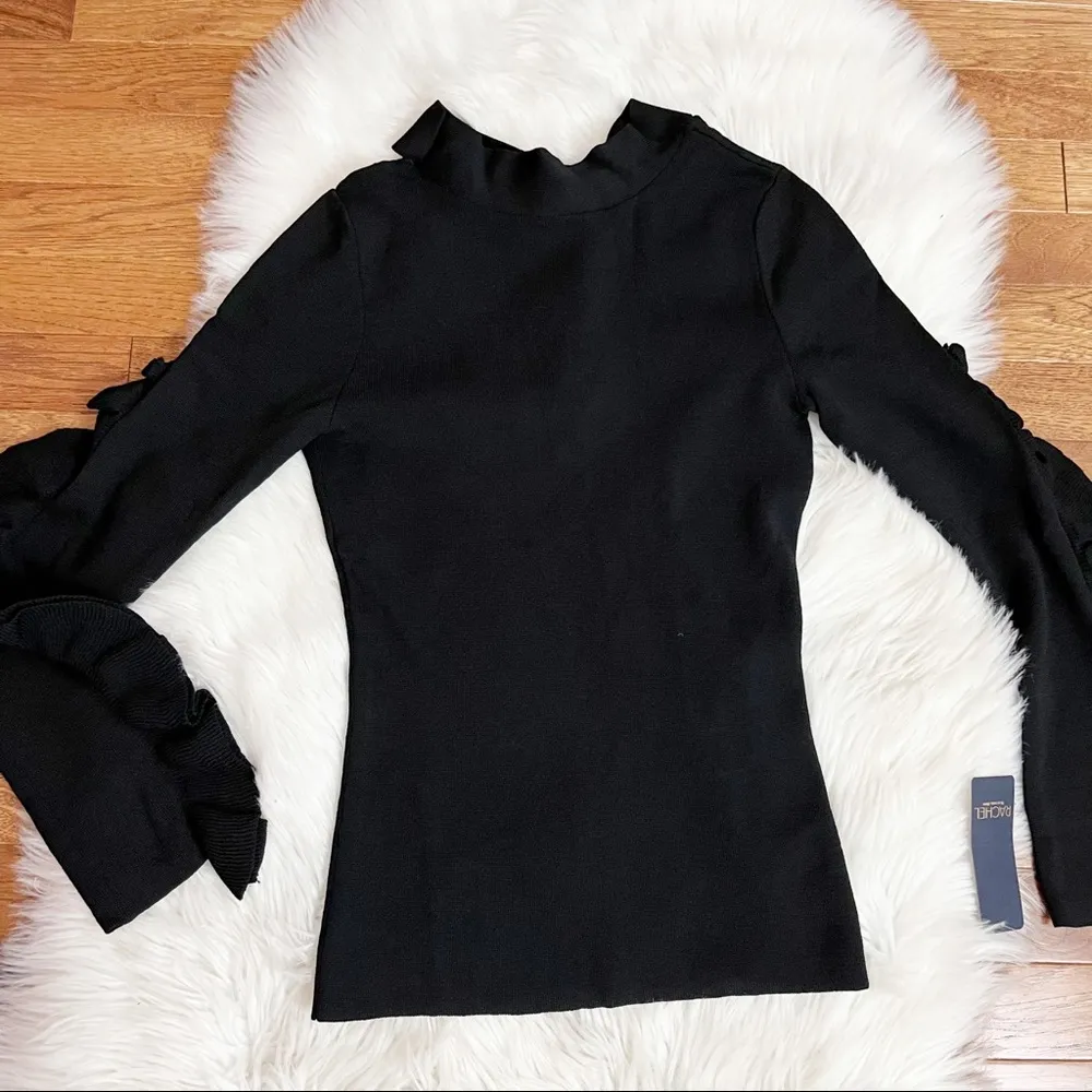 Rachel Roy Black Ruffle Sleeve Open Back Sweater Size XS - Image 3