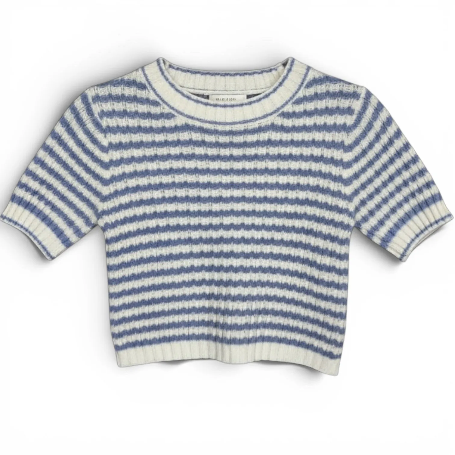 RIHOAS Blue White Stripe Knit Cropped Sweater Short Sleeve Women's Size M Size M - Image 3