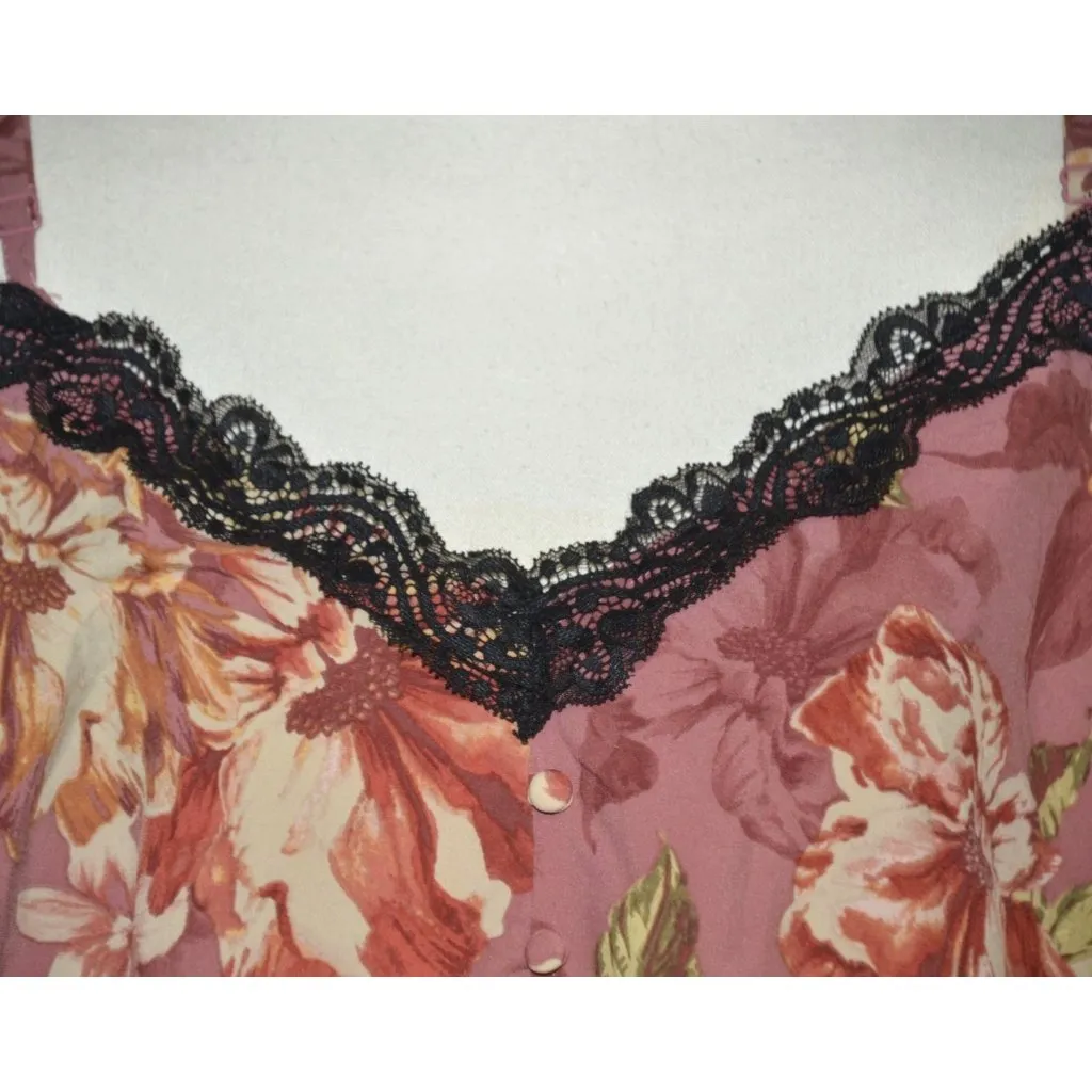 Torrid Floral Chablis Pink Lace Trim Cami Tank Top Faux Button Down Size 1X Sexy - Image 4