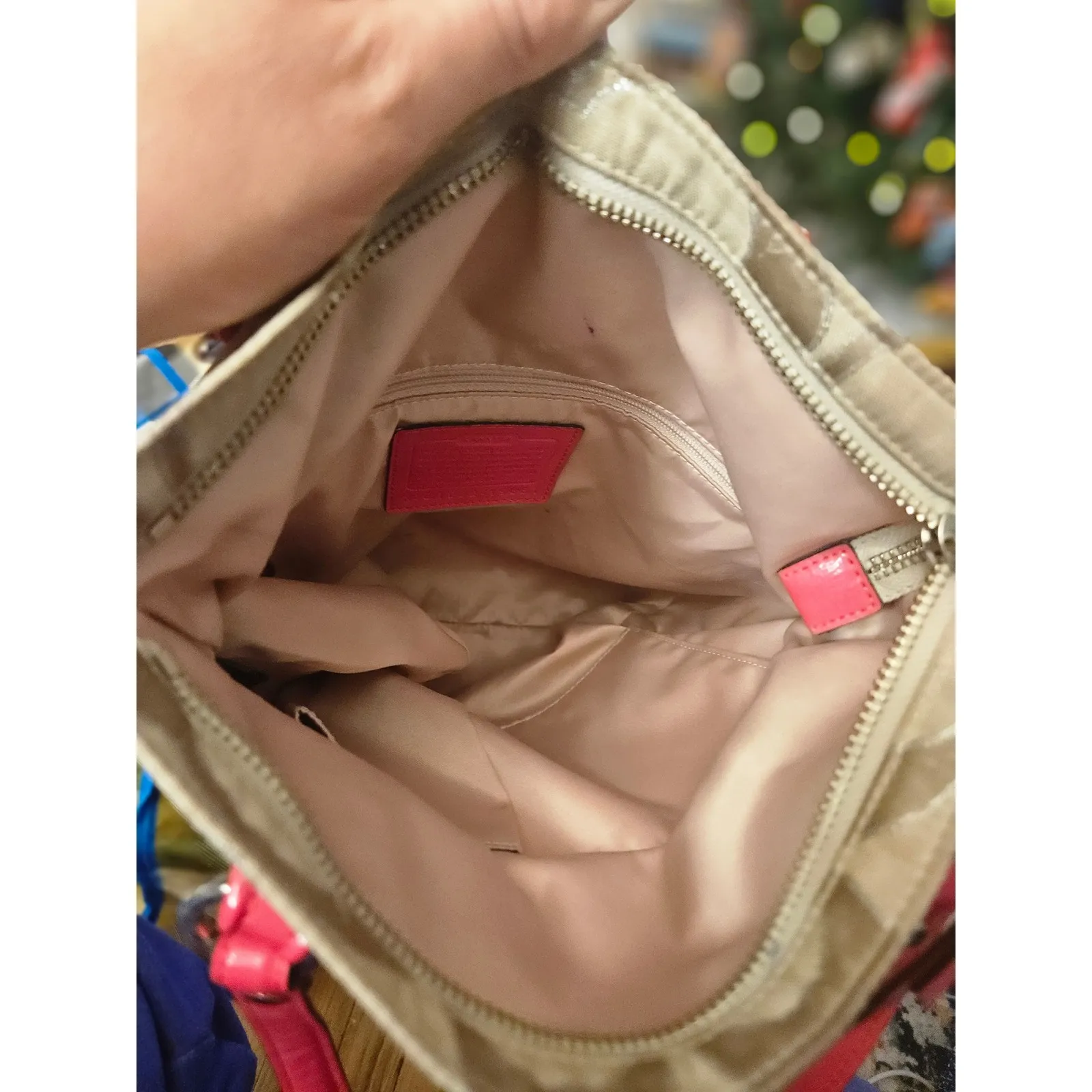 Coach Signature C Monogram Tote Bag Pink Leather Trim - Image 2