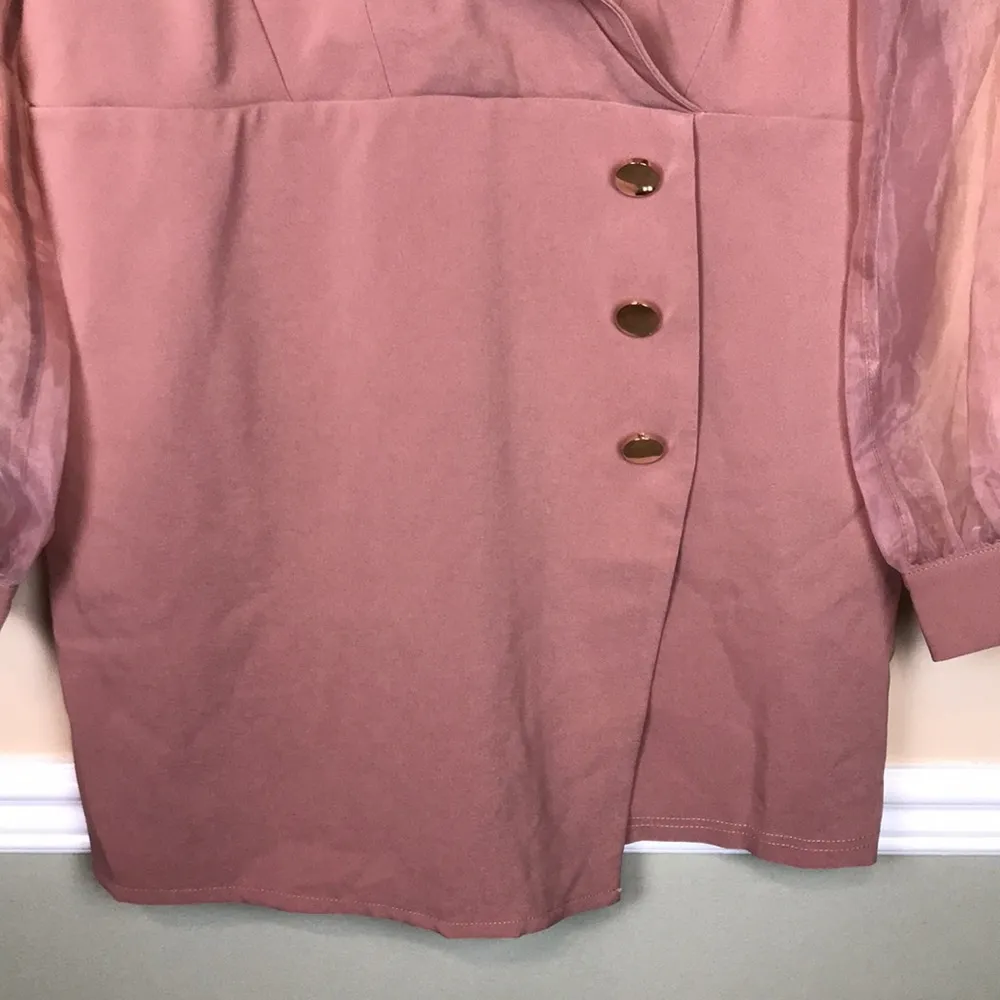 NWT QUII Women’s Faux Wrap Mauve Pink Knit Sheer Long Sleeve Suit Romper Size XL - Image 3