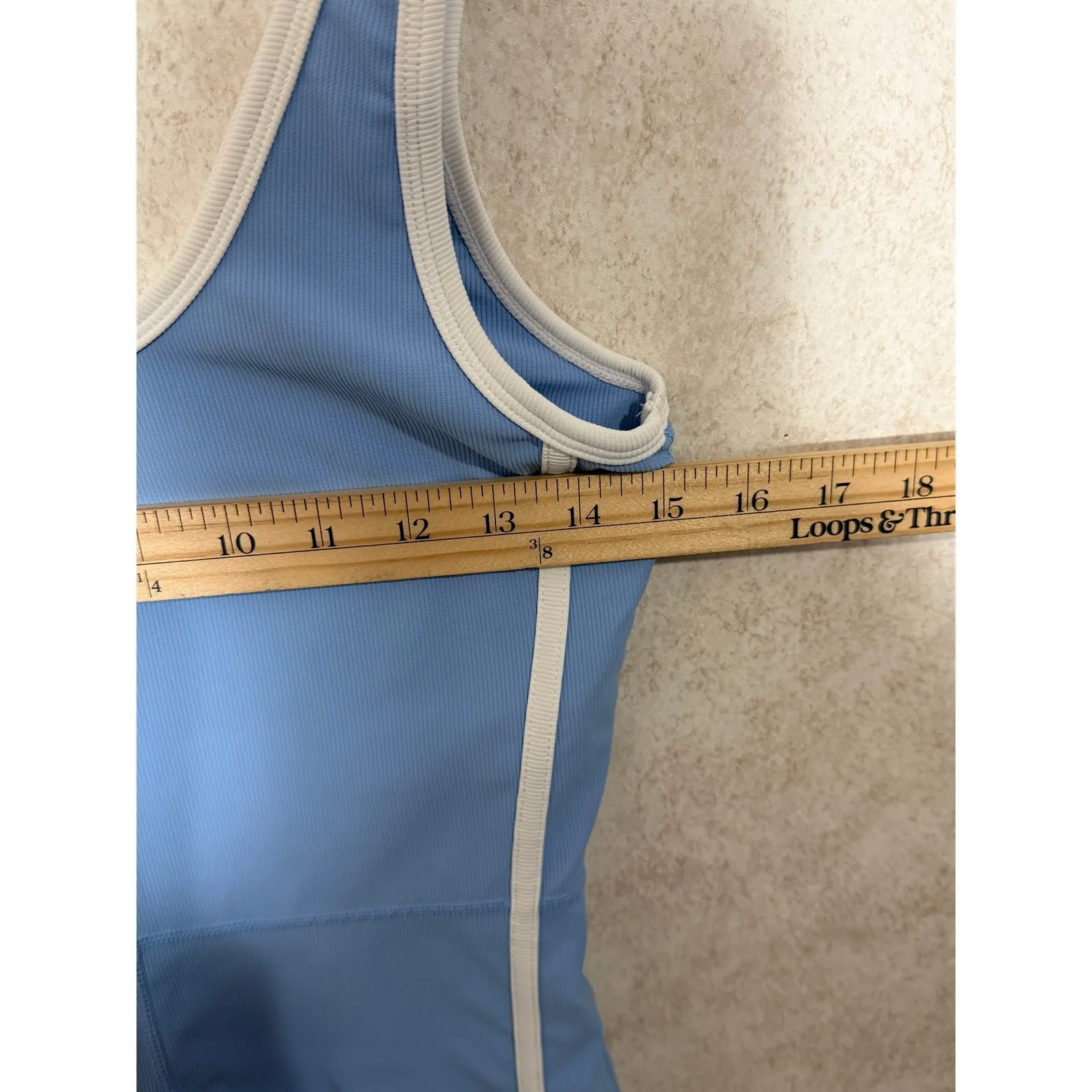 WILO Athletic Romper Bodysuit Blue White Ribbed Athleisure Shorts Size M Tennis Size M - Image 6