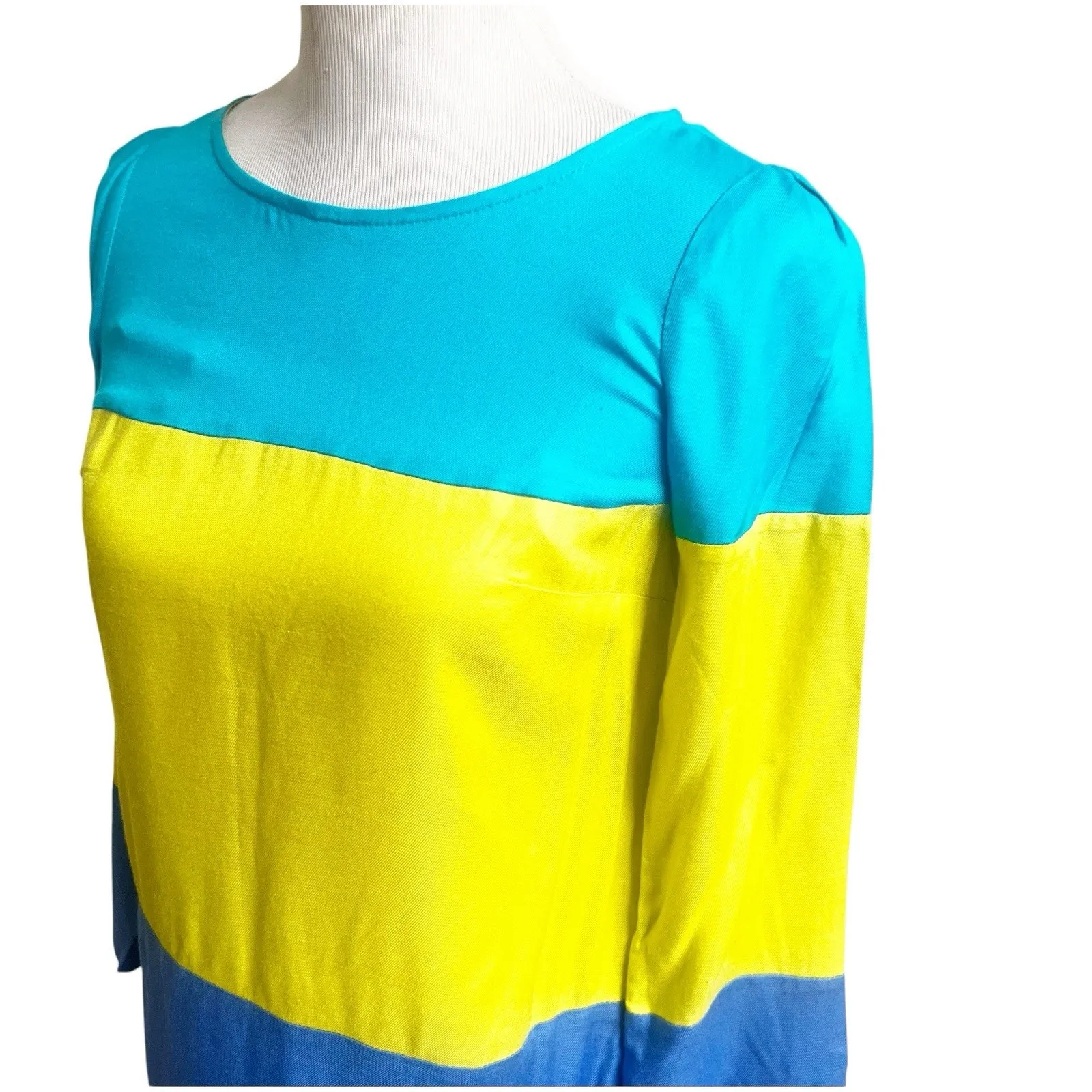 Anthropologie Maeve Colorblock Blue Yellow Teal ColorBlock Shift Dress Size 2 - Image 5