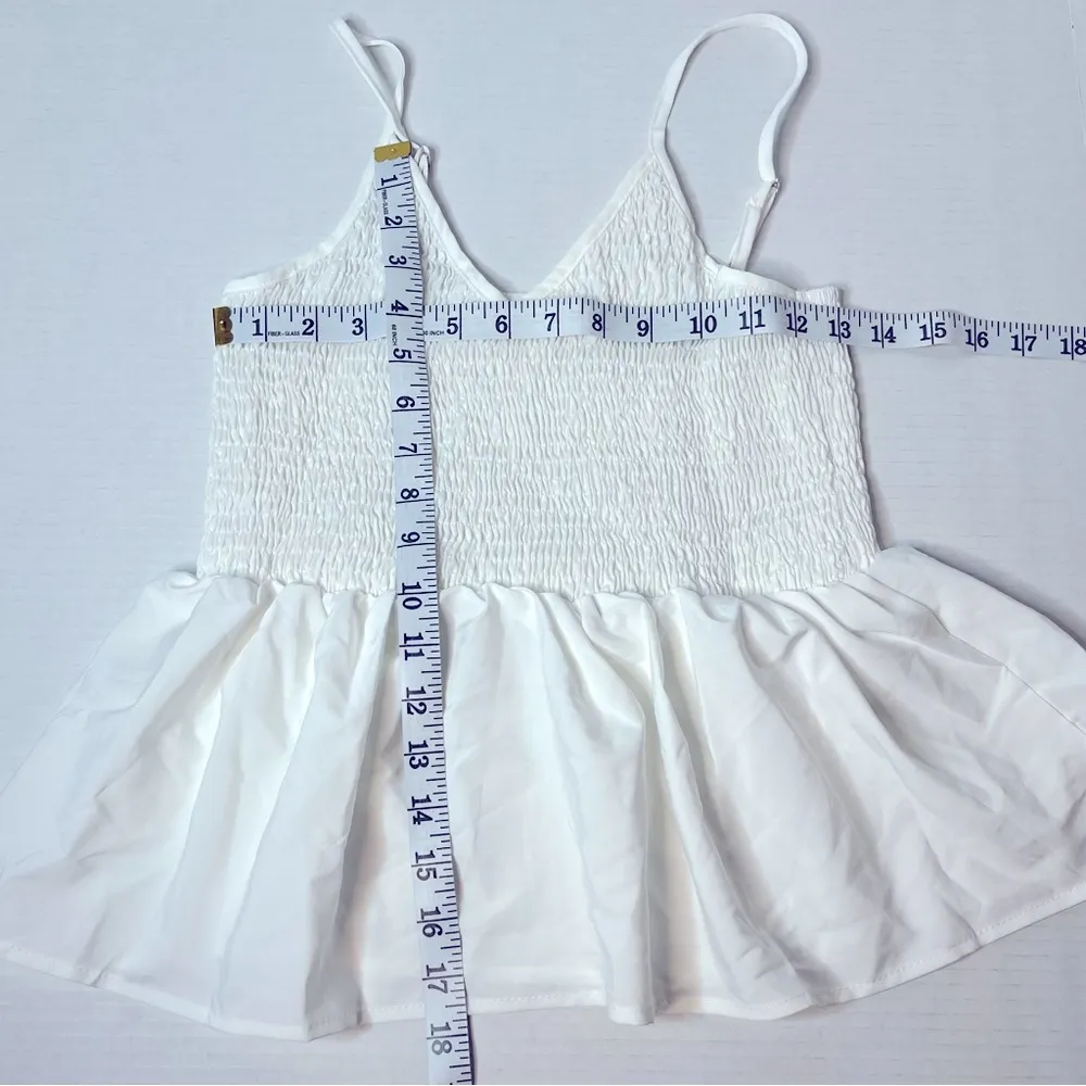 Women’s White Camisole Ruffle Hem Spaghetti Strap Stretchy Tank Top Size M New! Size M - Image 7