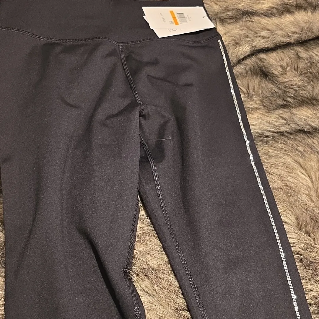 DKNY Black Leggings with Silver Stripe - Image 2