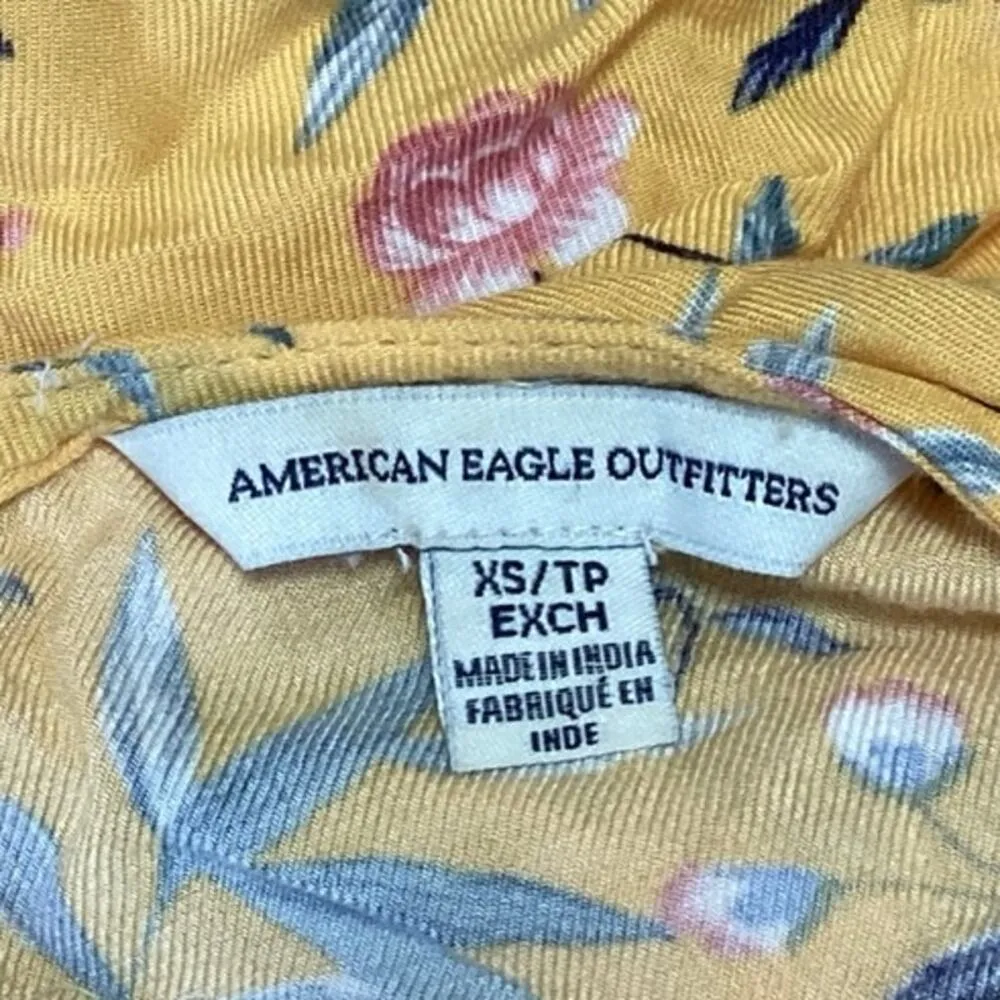 American Eagle Outfitters Yellow Floral Faux Wrap Ruffle Jumpsuit Romper Size XS - Image 4