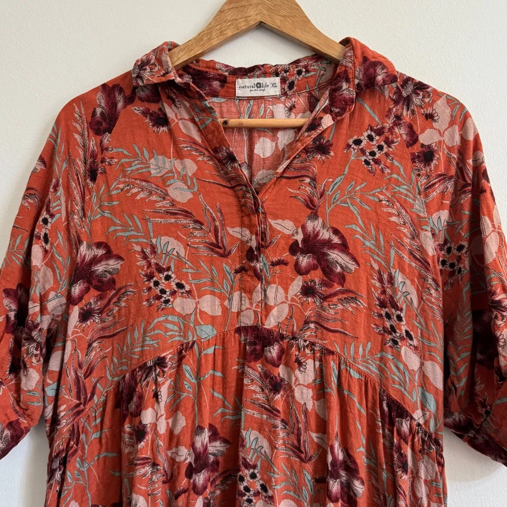 Natural Life Rebecca Midi Dress Orange Tropical Floral Size XL Boho Vacation - Image 4