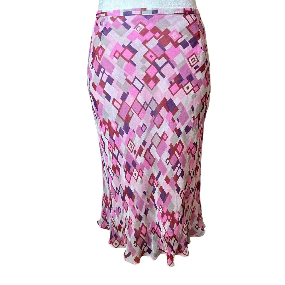 Y2K Willi Smith Silk Midi Slip Skirt 12P | Retro Groovy Geometric Pink Fairycore - Image 3