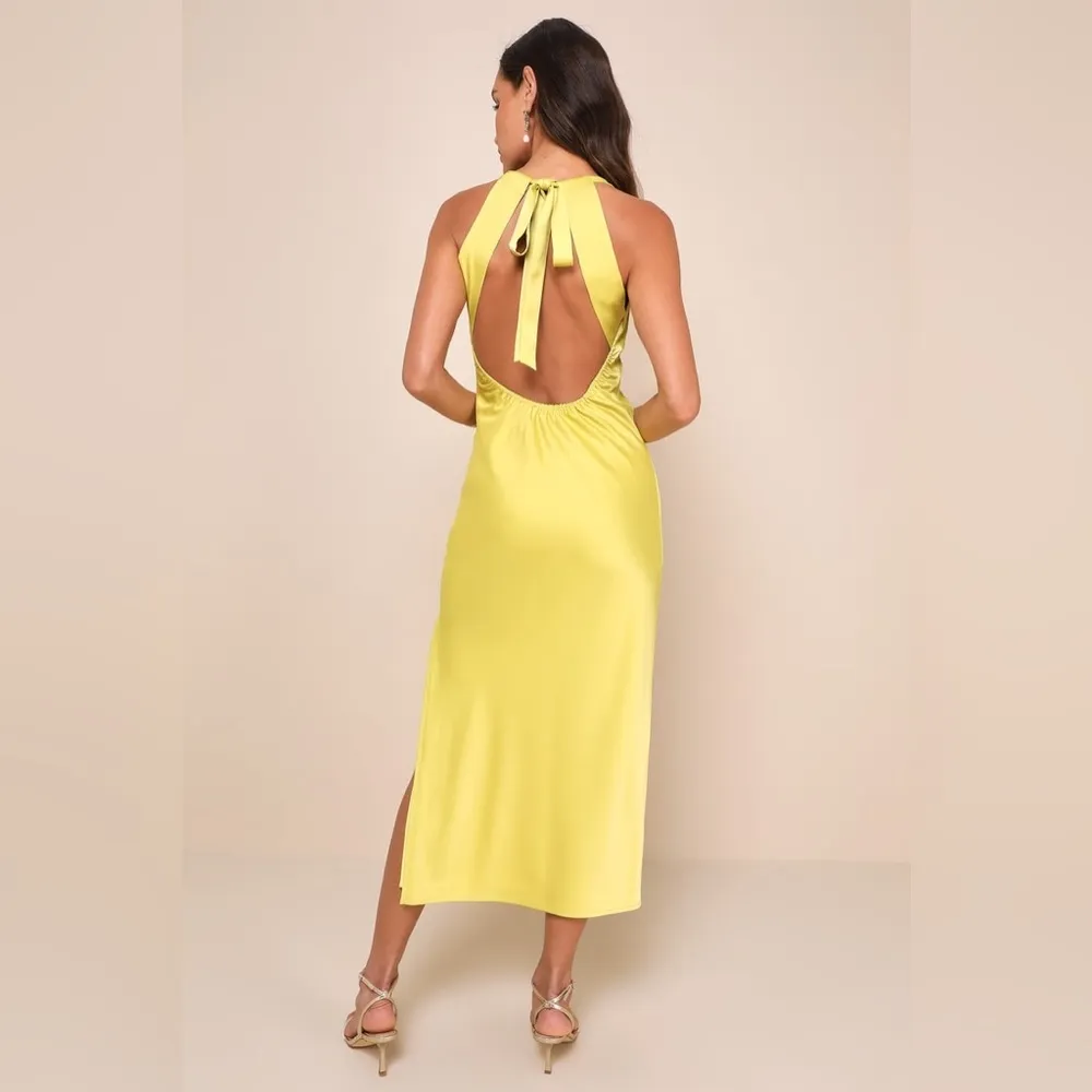 Lulus Certainly Glorious Chartreuse Satin Backless Midi Slip Dress NWT - Image 11
