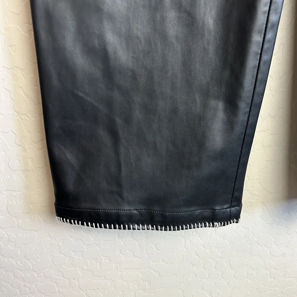 ZARA Pants Womens S Faux Leather Black Vegan Wide Leg Baggy Biker Gothic Moto - Image 3