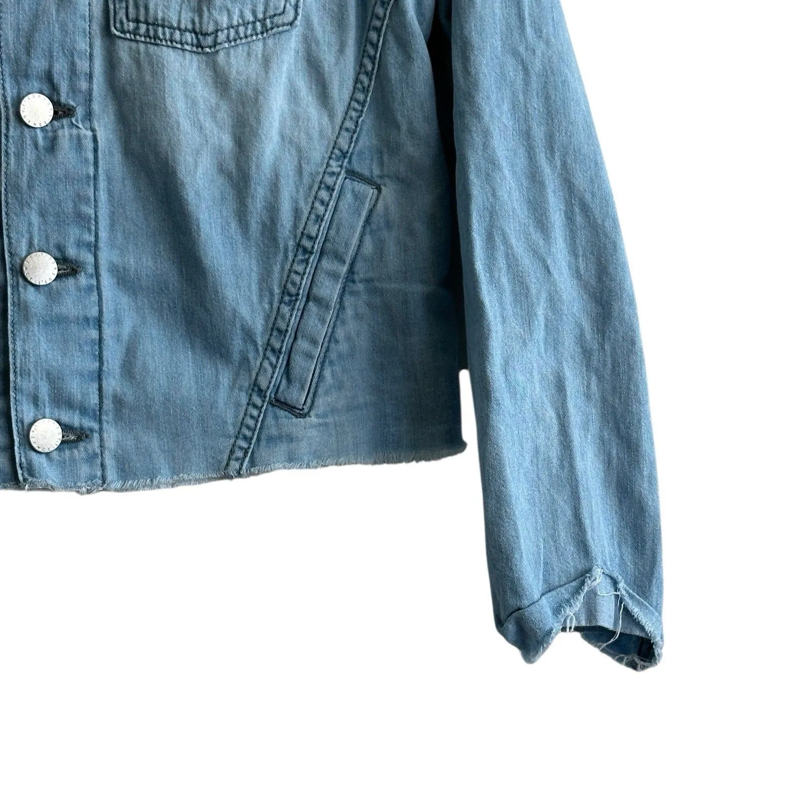 L’AGENCE Janelle Havana Blue Slim Raw Edge Denim Jacket Classic Women M - Image 7