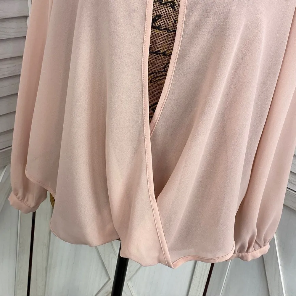 Sans Souci Sheer Split Front Surplus Blouse Blush Pink Small - Image 5