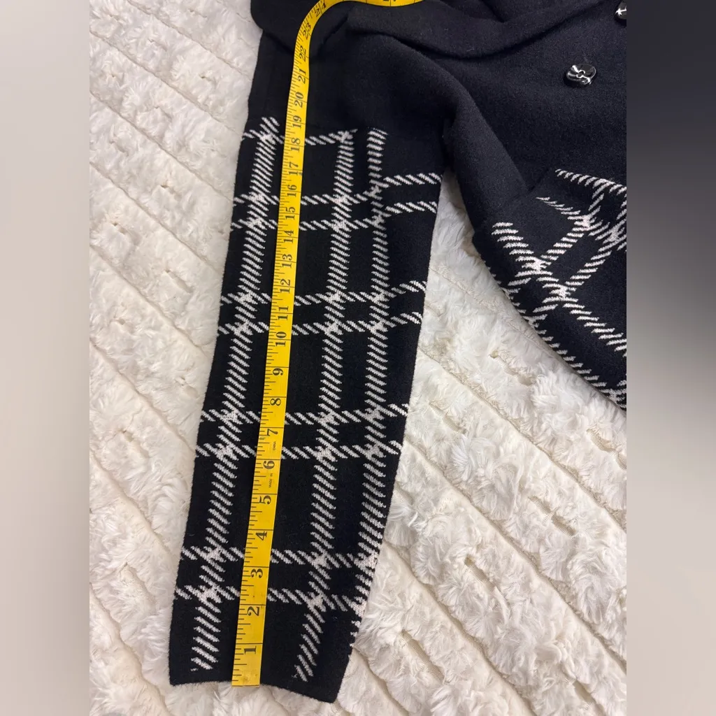 Magaschoni Black and White Plaid Pea Coat Size Large - Image 11