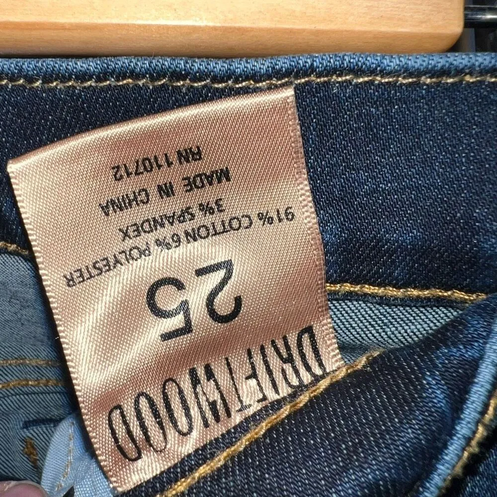 Driftwood Colette Crop Floral Embroidered Cuff Blue Denim Jeans 25 ripped knee - Image 9