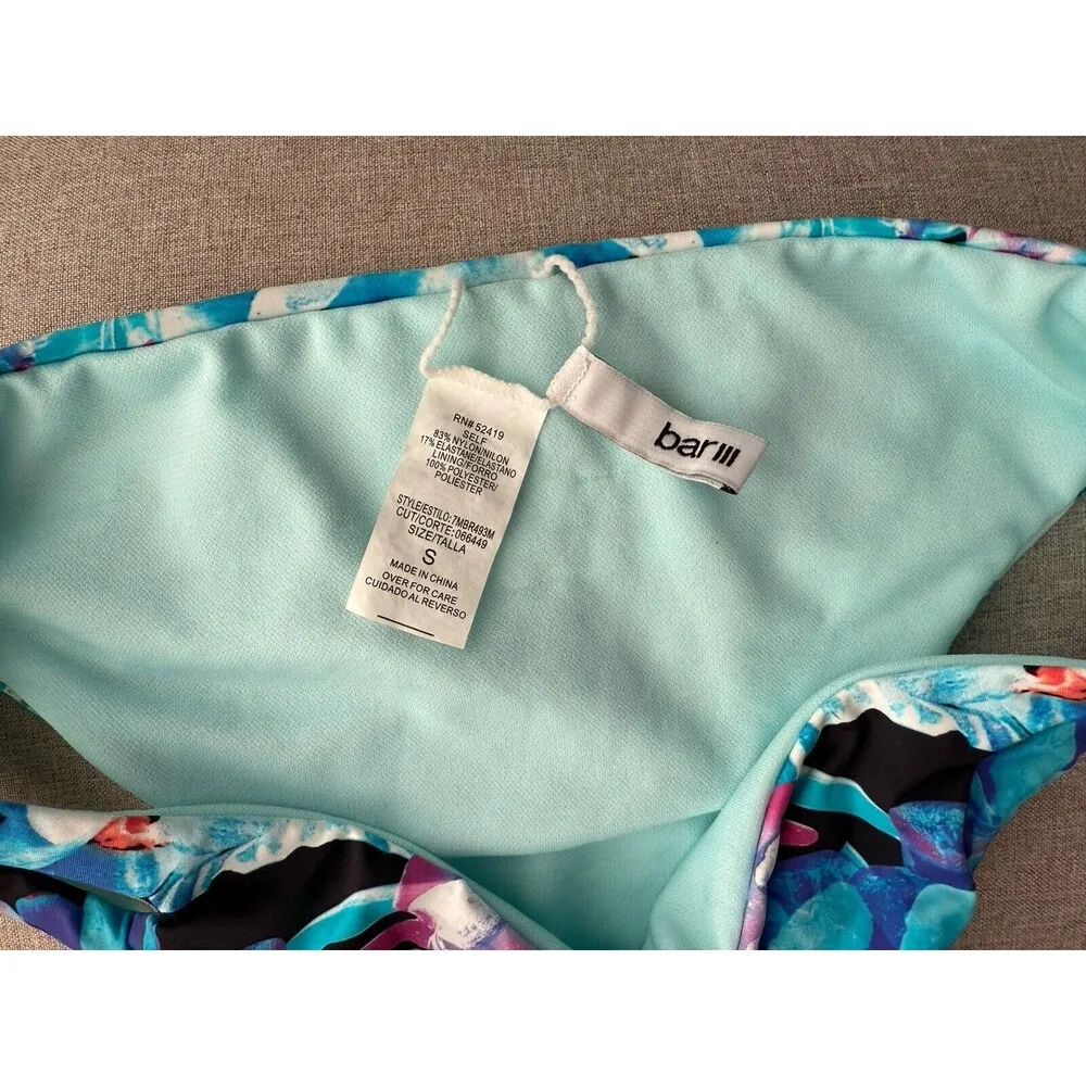 BAR III Women's Bikini Bottom Blue Floral Strappy Hips Size Small - Image 3
