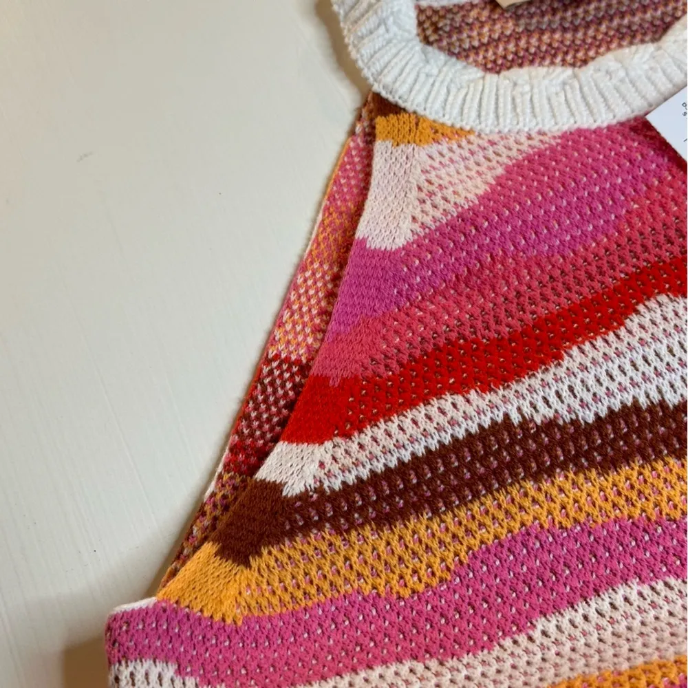 NWT LOFT WAVY TEXTURED KNIT HALTER MAXI DRESS PINK ORANGE WHITE BROWN RED SIZE M - Image 9