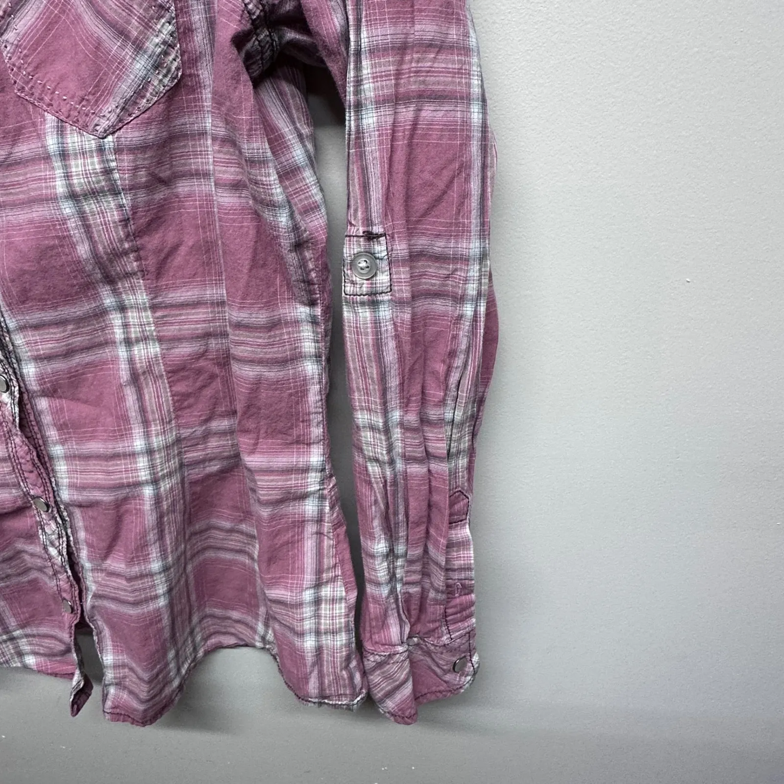 North River Women Pink Plaid Western Shirt Snap Button Long Sleeve Casual Style Size L - Image 5