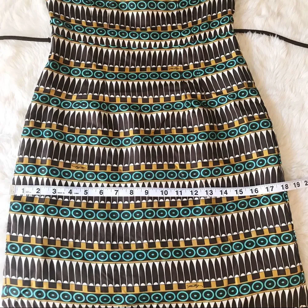 MILLY Silk Sheath Dress Sleeveless Geometric Print Tie‎ Belt Cream Brown Size 4 Brown - Image 13