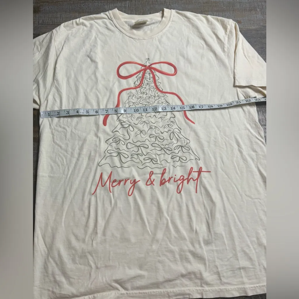 Comfort Colors Cream Tee with Festive Bow Tree Design - Image 5
