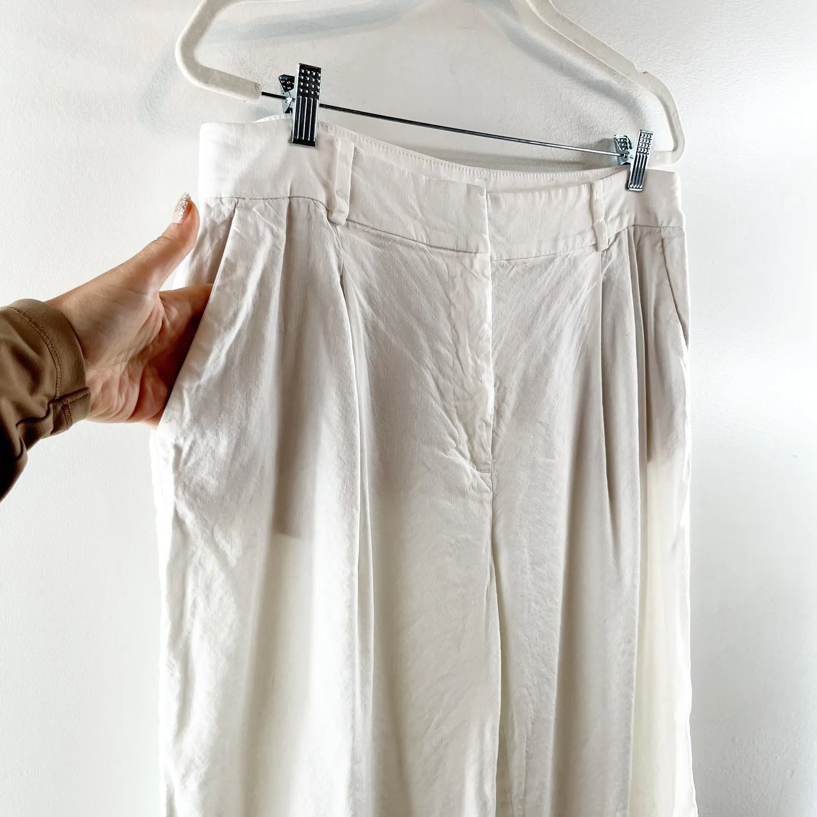 LOFT The High Rise Linen Peyton Trouser Wide Leg Pants White 12 - Image 10