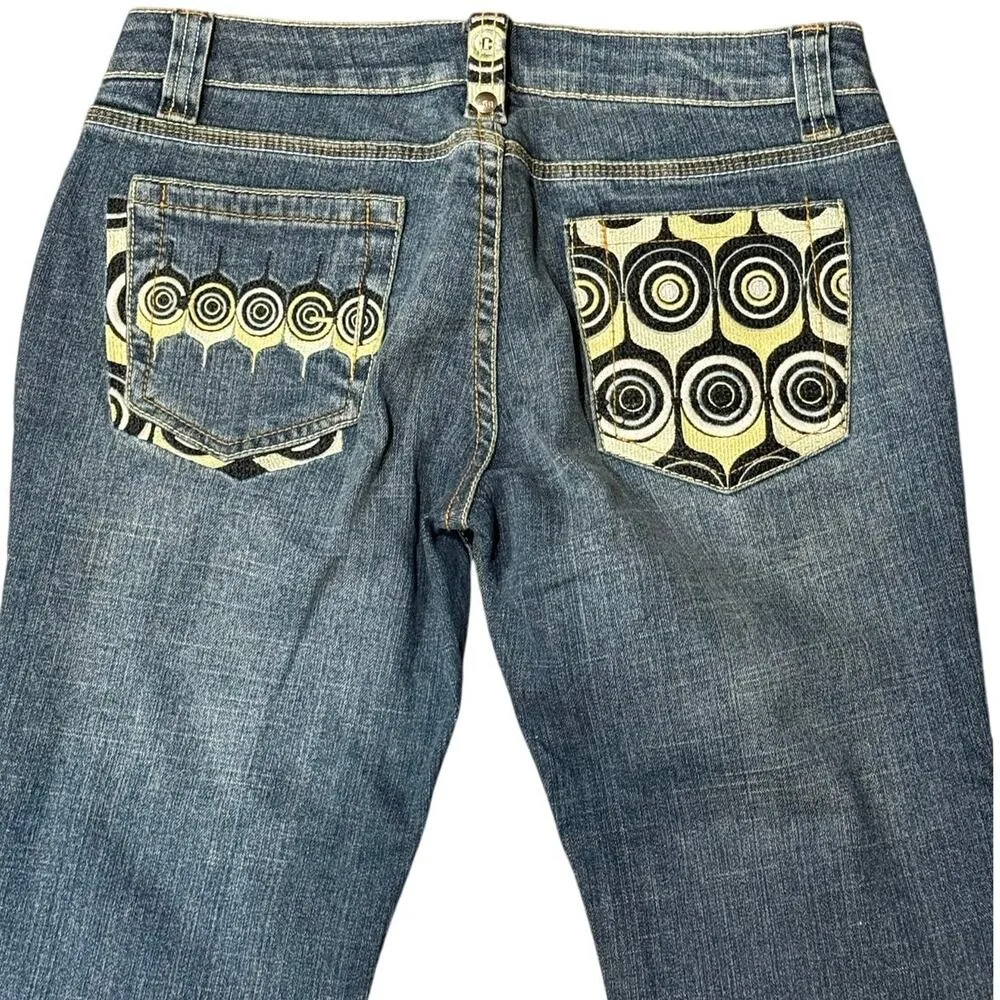 Rare NWT Vintage Coogi 29"W 31"L Low-Rise Flare Jeans Y2K Geometric Embroidery - Image 2