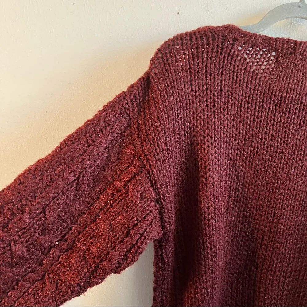 Jack Winter Sweater Handmade Burgundy Crew Neck 
Puff Sleeve Cable Knit Sz L GUC - Image 8