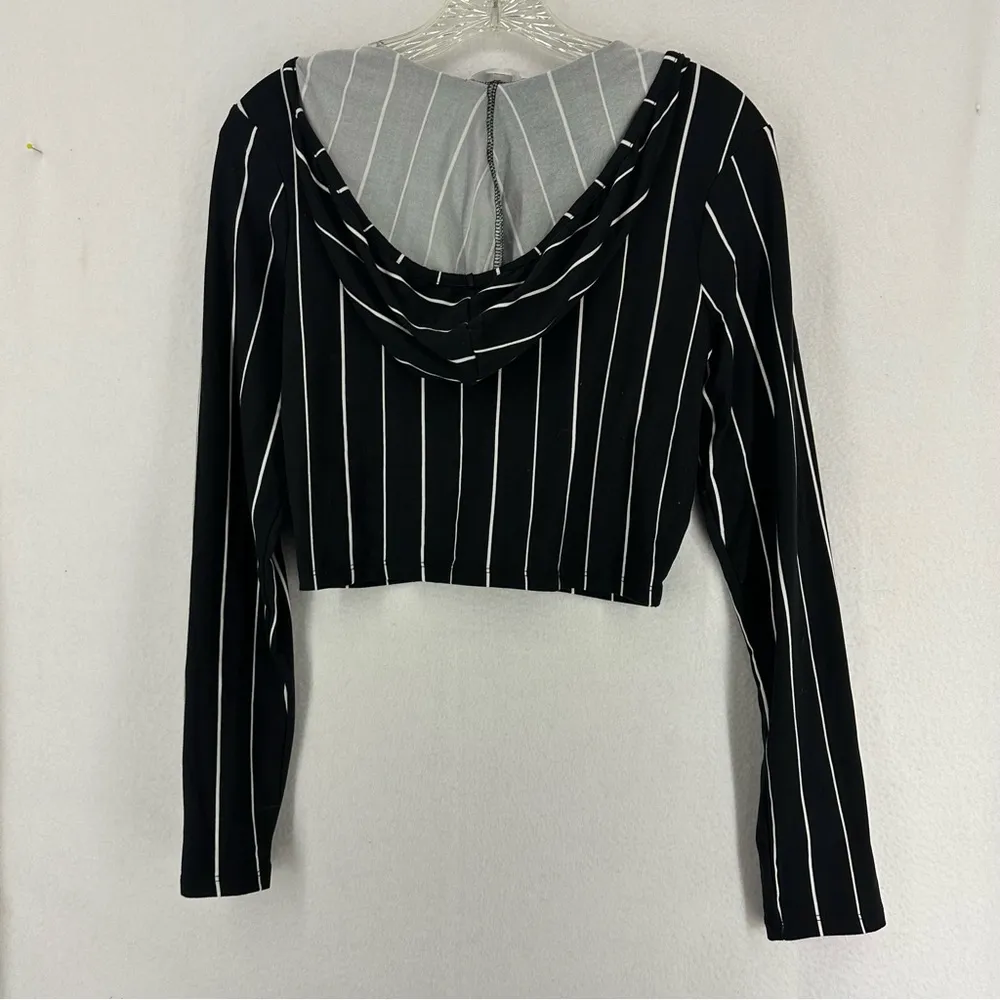 Revamped Long Sleeve Cropped Striped Hooded Top Women’s M Black - Image 7