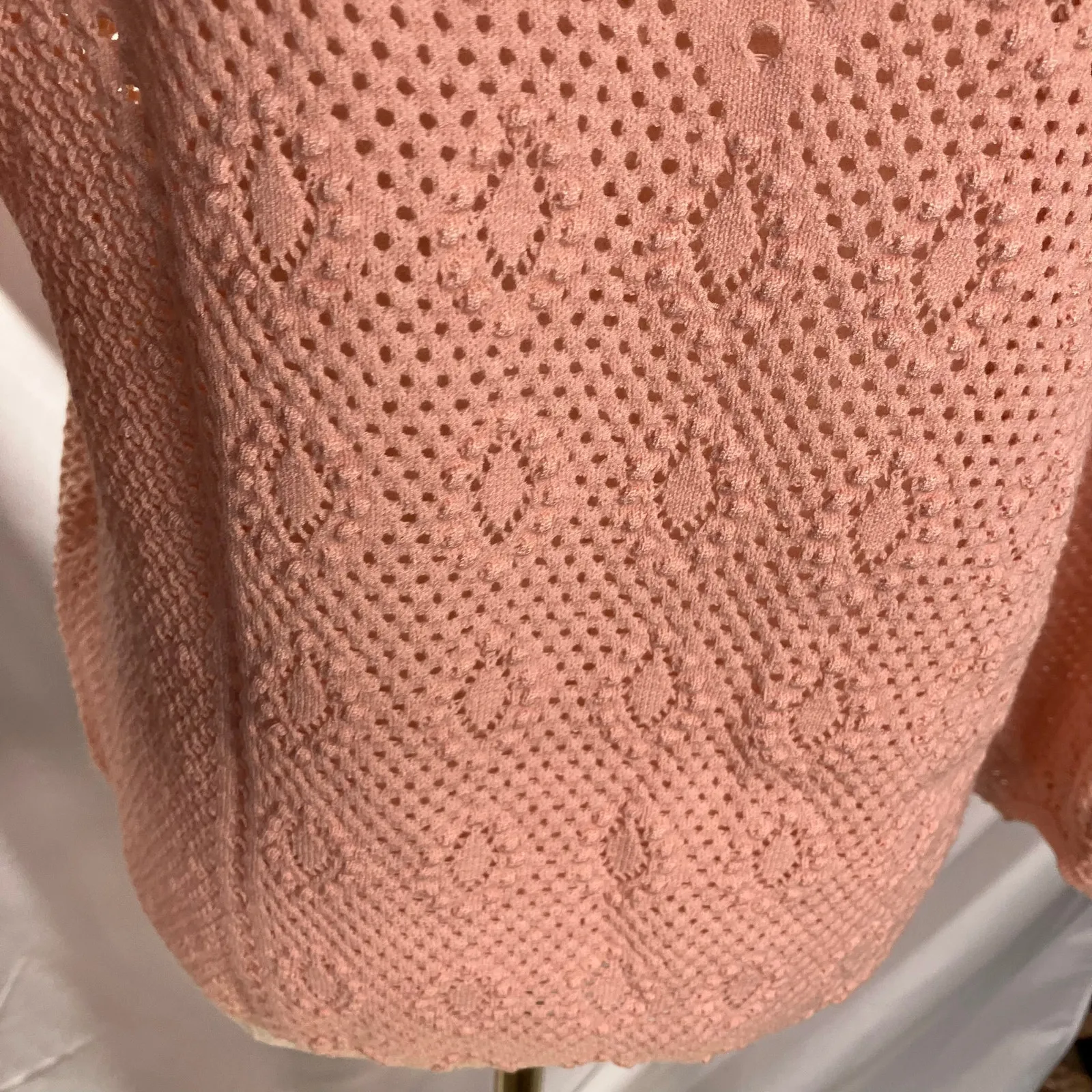 New White House Black Market Crew Neck Womens M Pink Open‎ Knit Crochet Sweater - Image 14