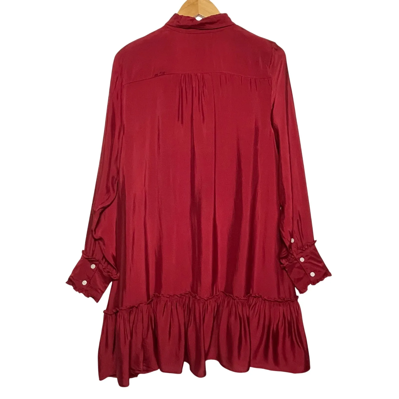 J.CREW Women’s Amelia Red Satin Popover Ruffle Shirt Dress Large - Image 4