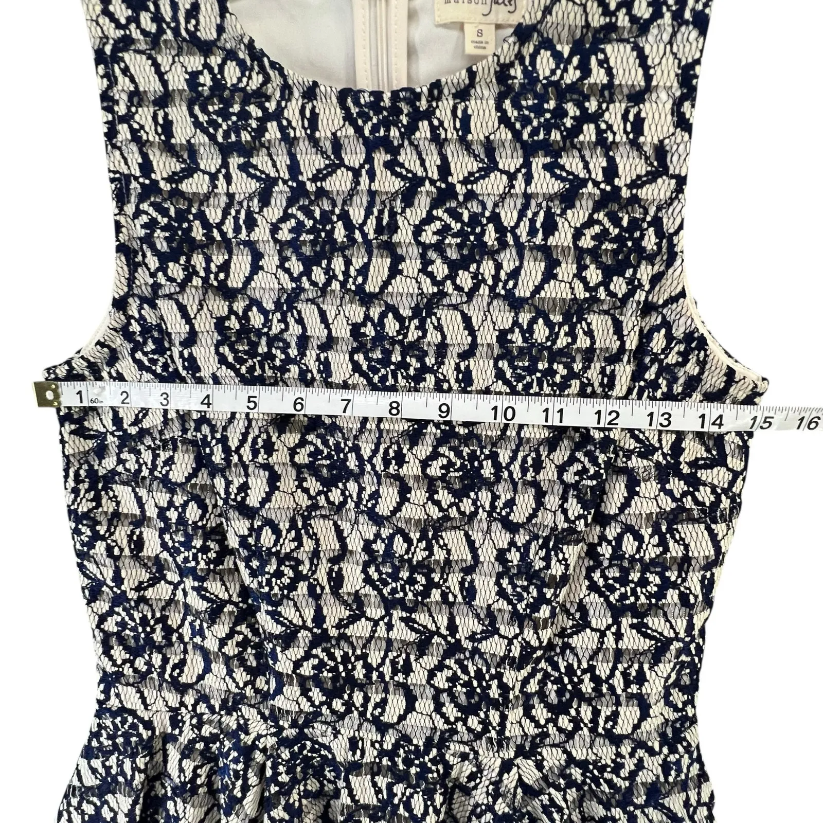 Maison Jules Dress S Beige Blue Floral Lace Overlay Sleeveless Fit Flare Party - Image 10