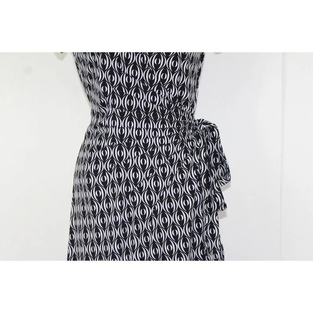 BISOU BISOU Womens Black & White Print Wrap Dress Stretch Workwear Size 6 - Image 3