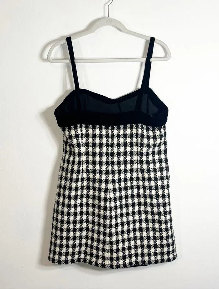 NWT LPA Mariya Herringbone Tweed Mini Dress Black White Large - Image 5
