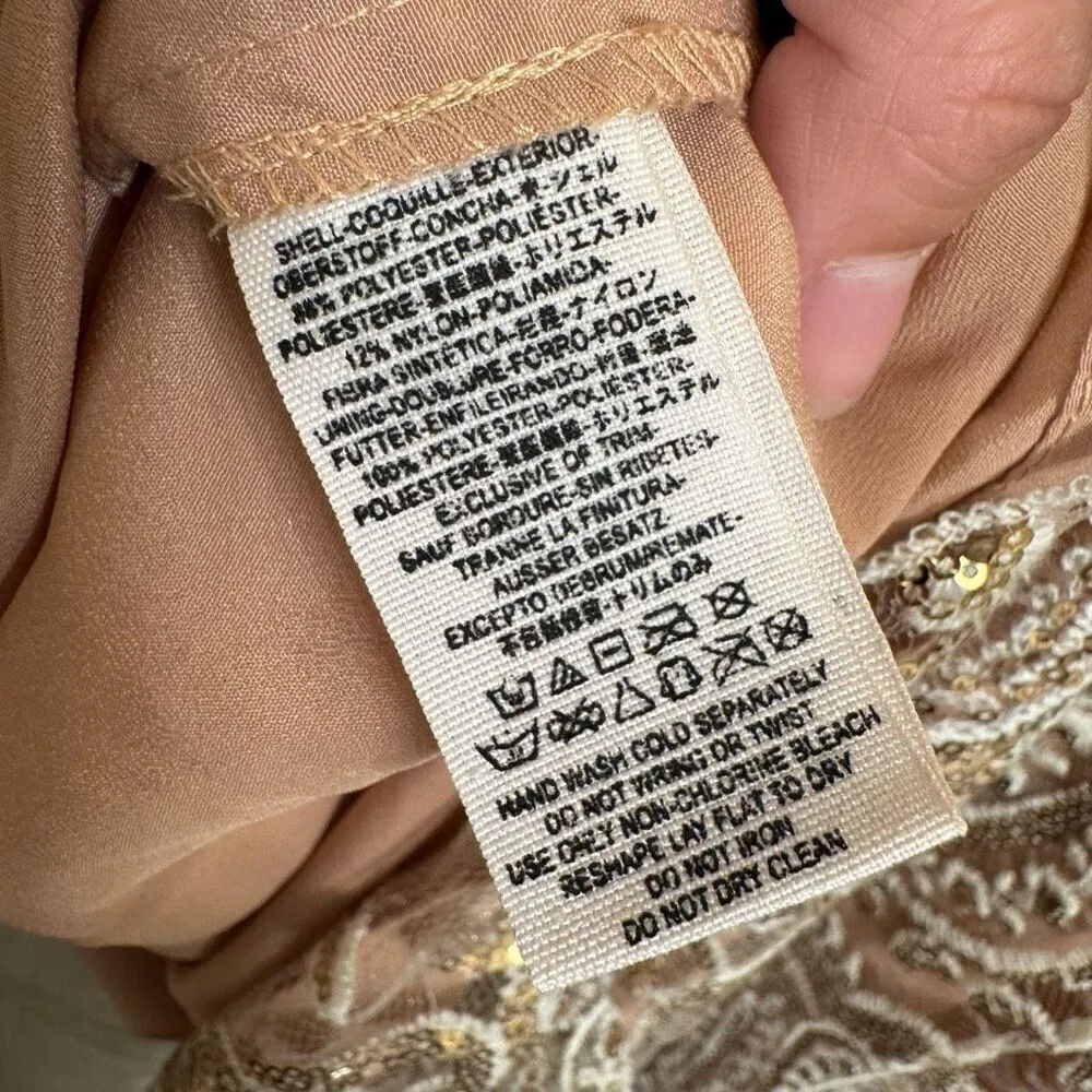 Free People Night Shimmers Gold Nude Sparkly Mini Dress Size 12 - Image 6