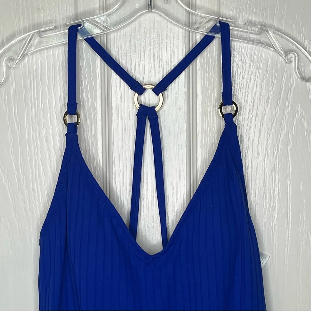 Kona Sol Sz L Blue Ribbed One Piece Medium Seat Coverage Swimsuit NWT - Image 4