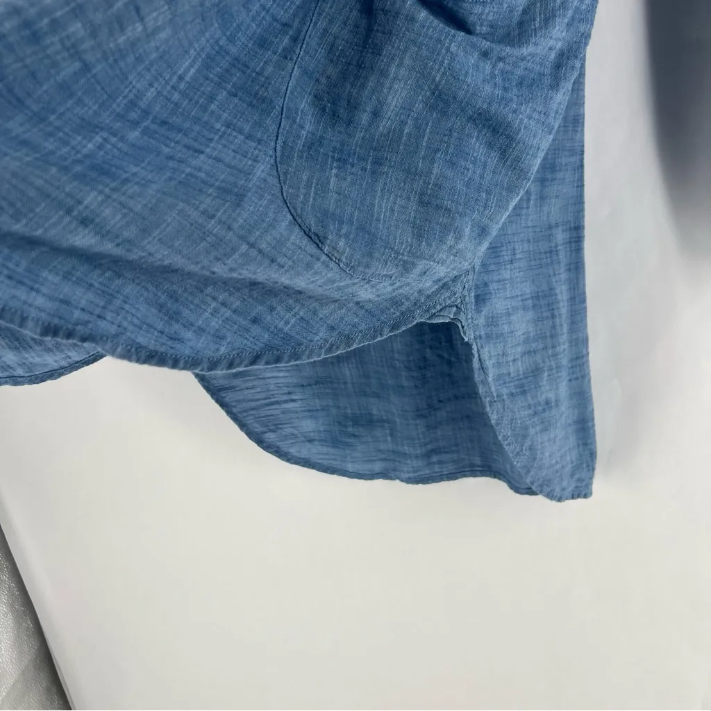 Seafolly Boyfriend Beach Shirt Blue Chambray Lightweight Roll Tab Sleeves V-Neck - Image 9