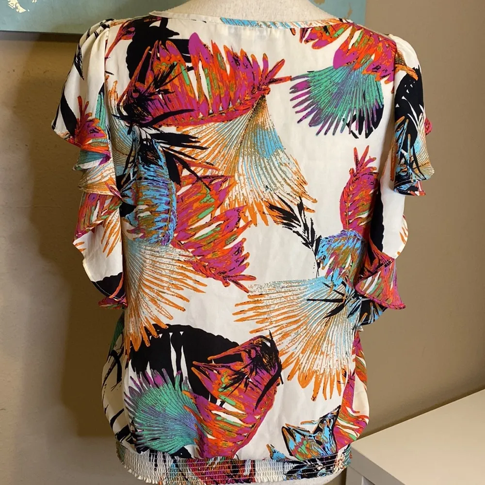 Tropical flowy blouse top medium - Image 4