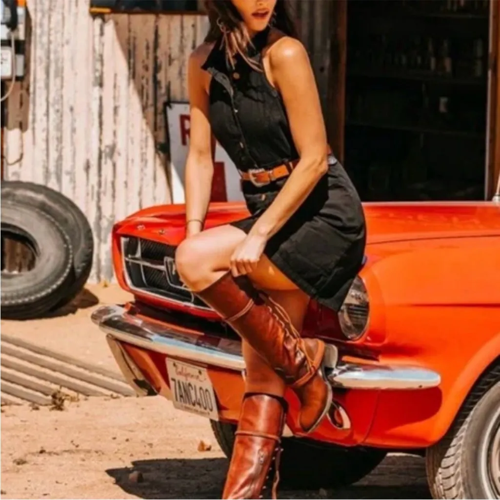 Freebird Coal Lace Up Tie Tall Leather Boots in Cognac Size 11 - Image 3