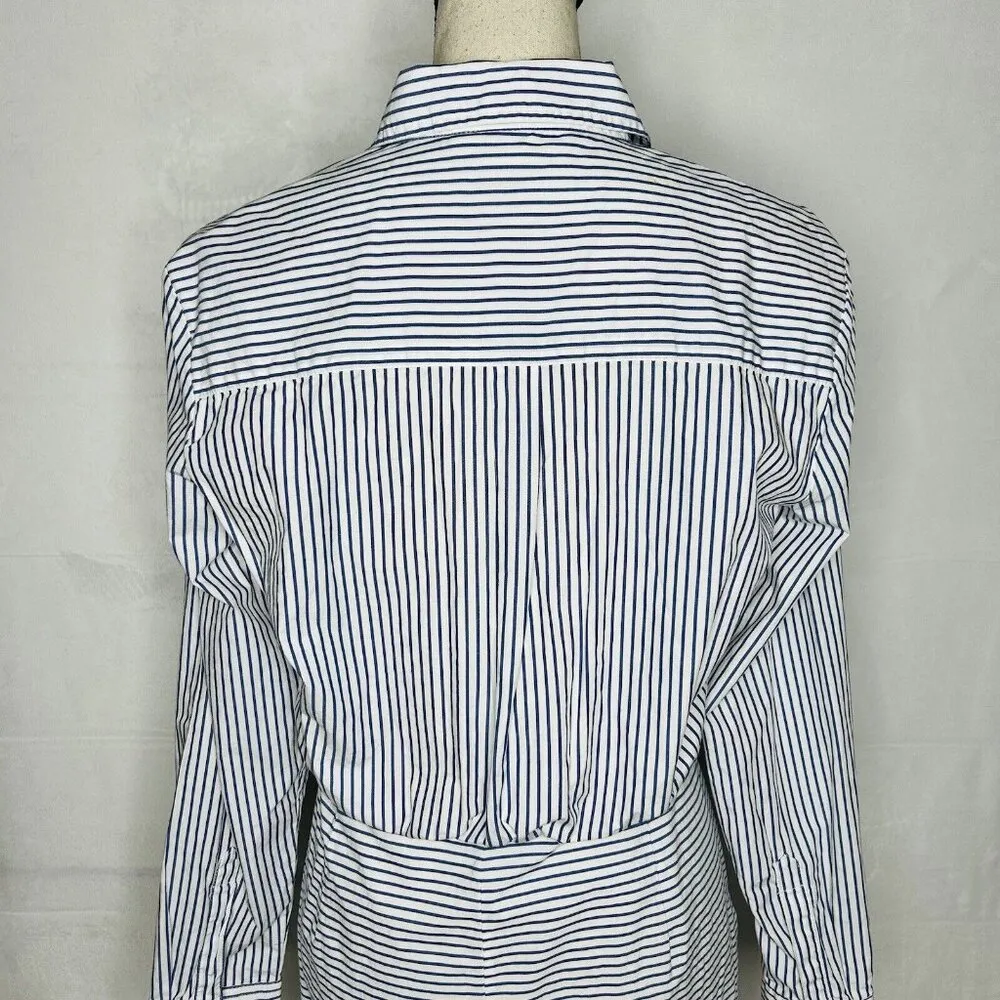 Gap Button-Down Shirt Dress Long-Sleeve Striped Gathered Waist Cotton Sz M - Image 8