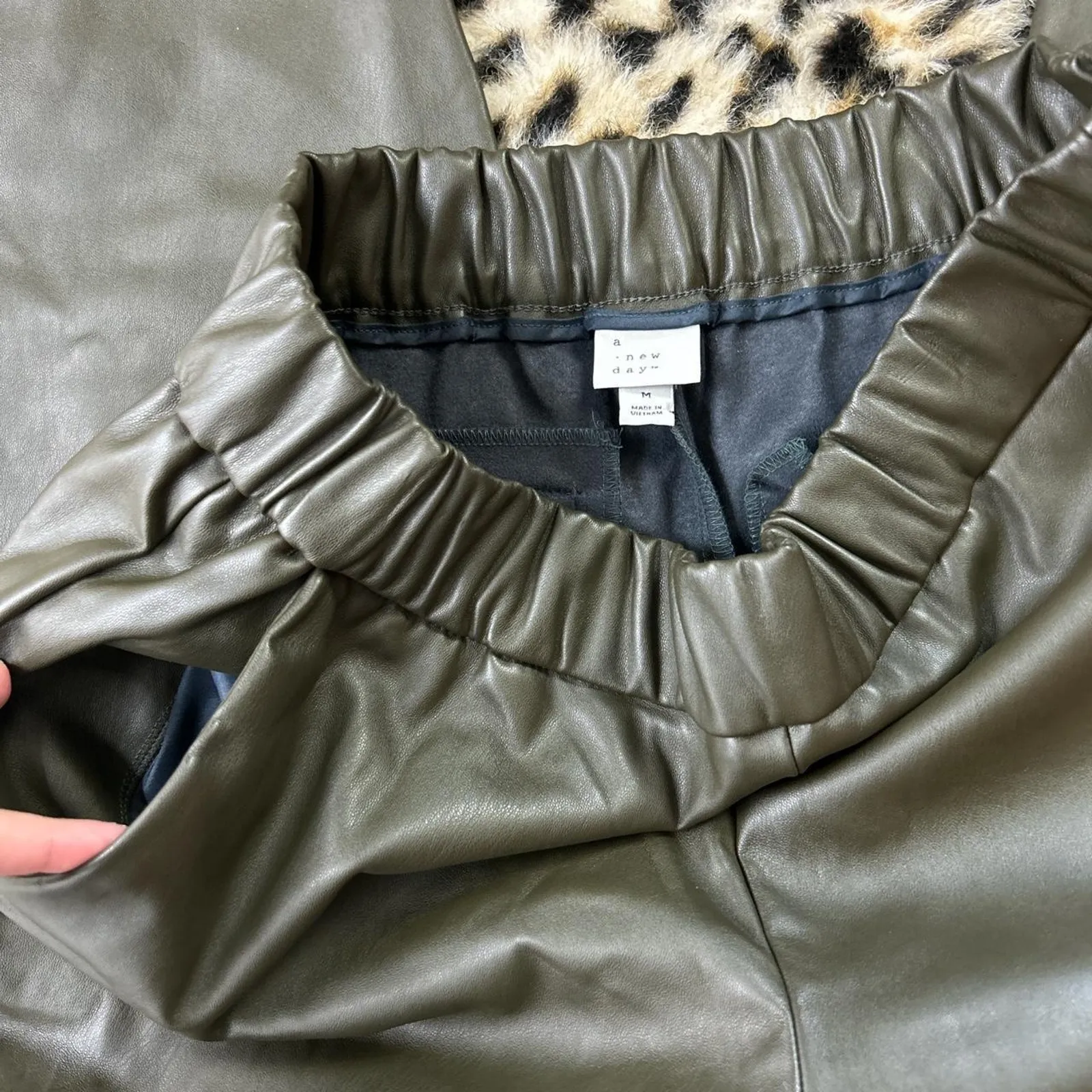 A New Day Olive Green Vegan Faux Leather Pants M - Image 3
