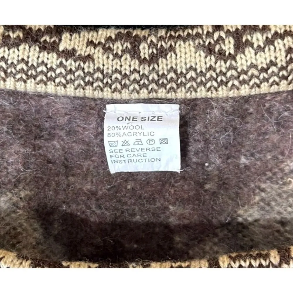 Southwestern Wool Blend Poncho Sweater Fringe Size OS One Size Brown - Image 9