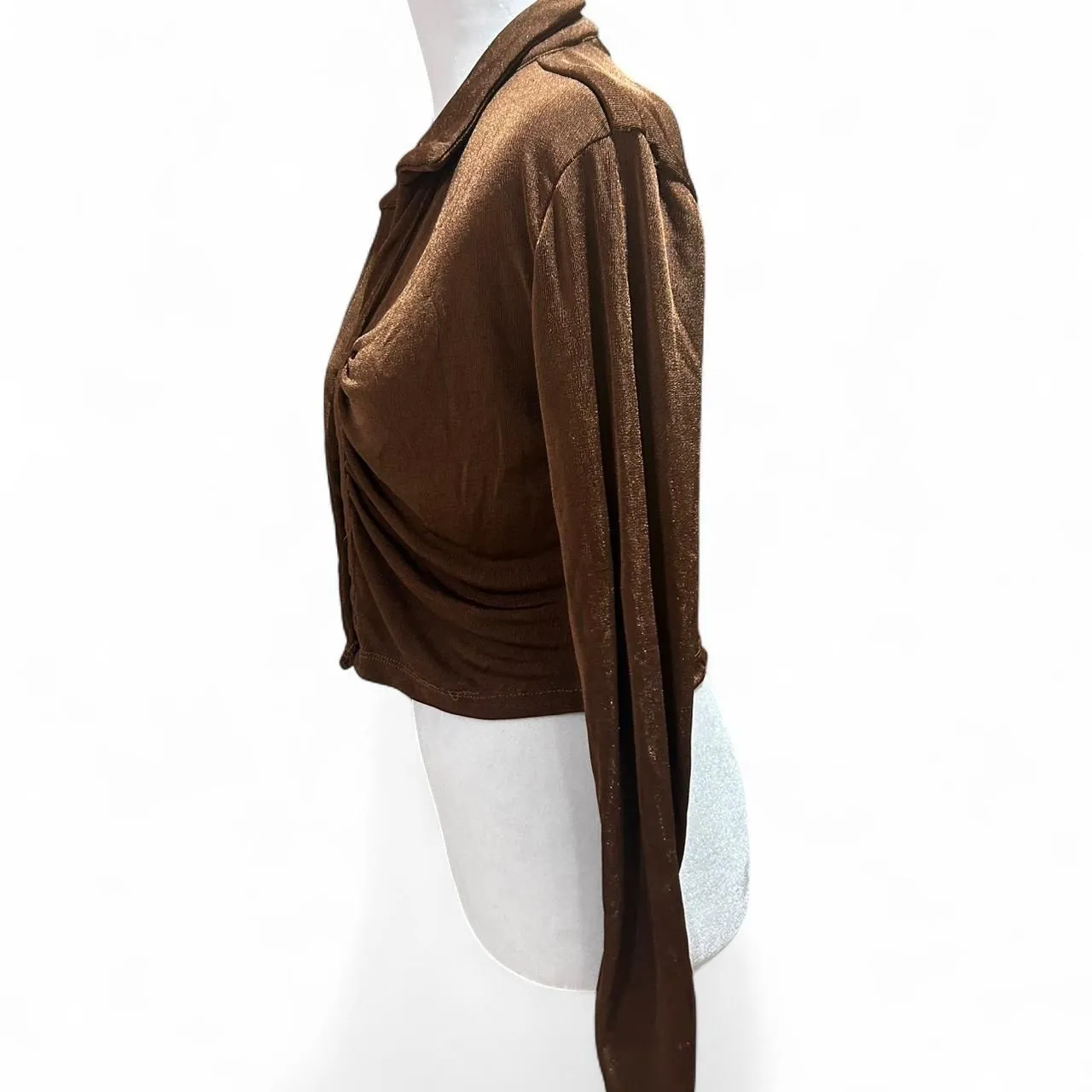 Just Polly New York Brown Ruched Crop Top Size L - Image 2