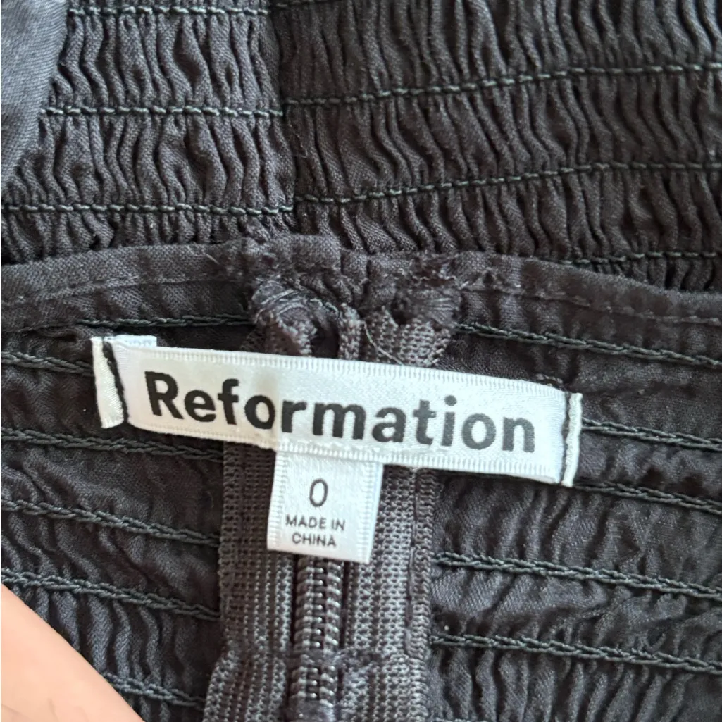 Reformation adelia top Shirred Organic black boho Cotton cami tank blouse size 0 - Image 3